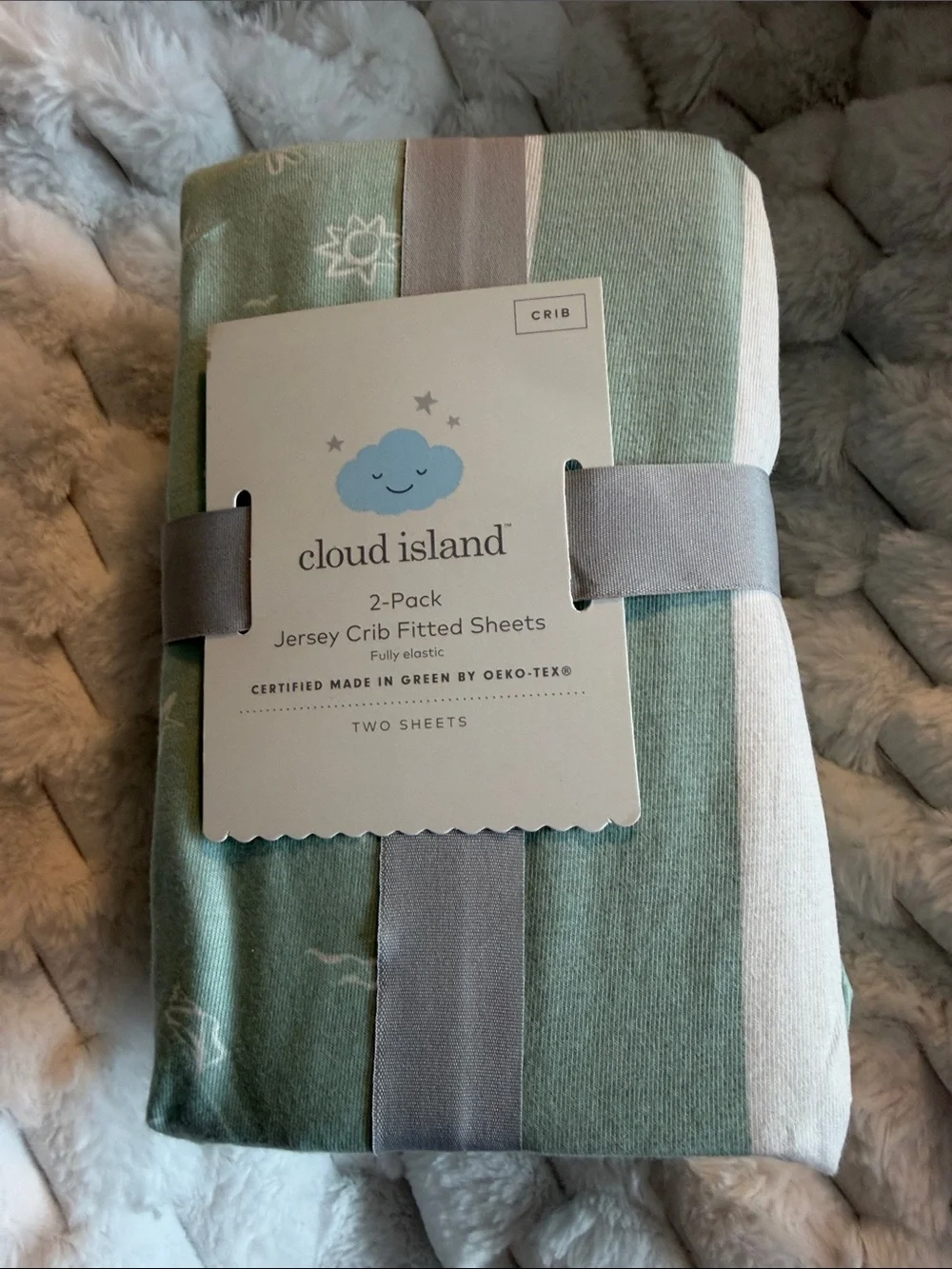 cloud island Green Striped Jersey Crib Sheets - 2-Pack